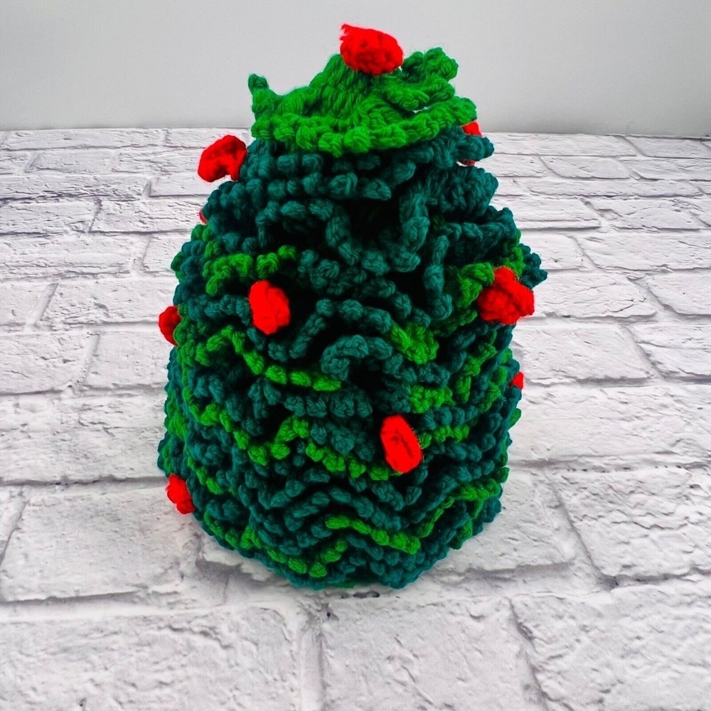 Handmade Crochet Christmas Tree Green Red Ornaments Holiday Festive